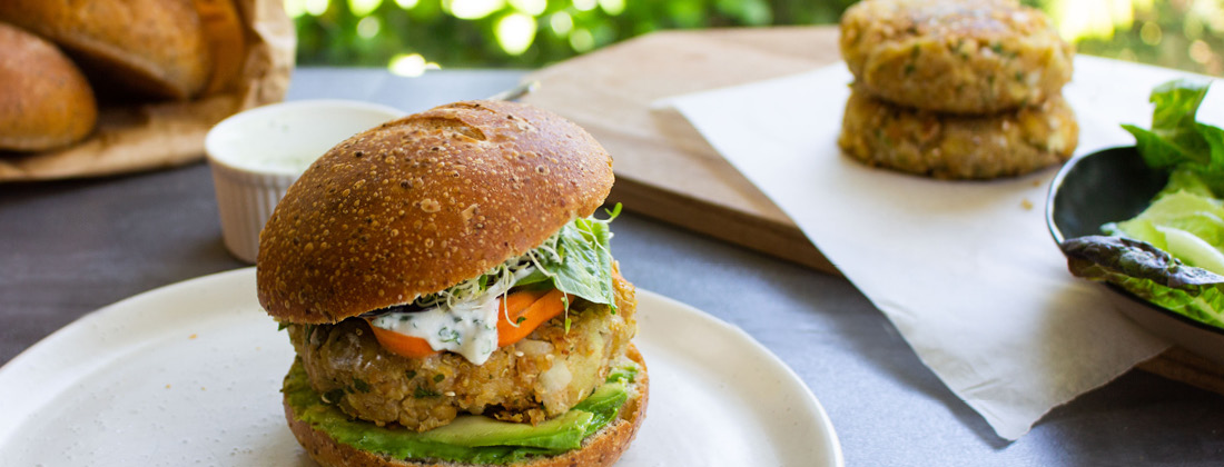 Aerial View of Vegan Chickpea Kumara Burger