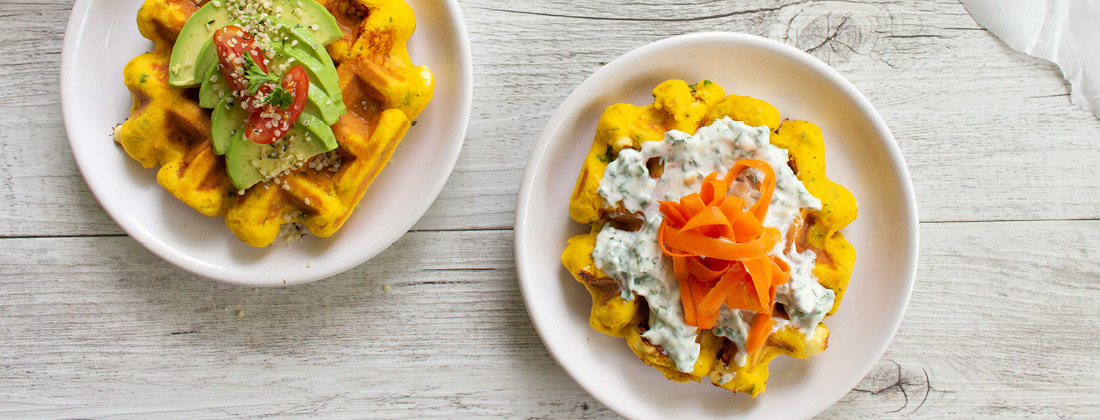 Aerial View of Pumpkin And Feta Savoury Waffles