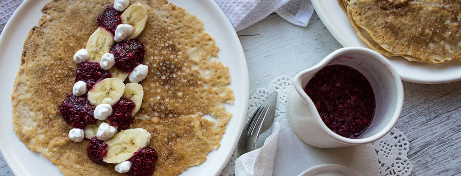 Gluten Free Vegan Crepes with Chia Berry Compote Recipe Gluten Free Vegan Crepes with Chia Berry Compote Recipe