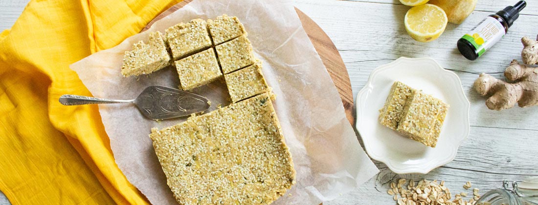 Aerial view of ready to serve Lemon ginger protein slice