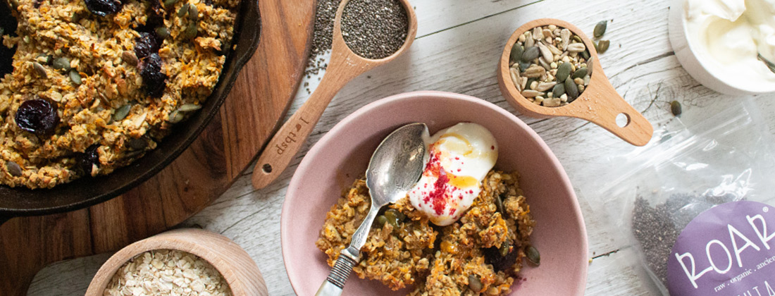 skillet baked oatmeal with cherries