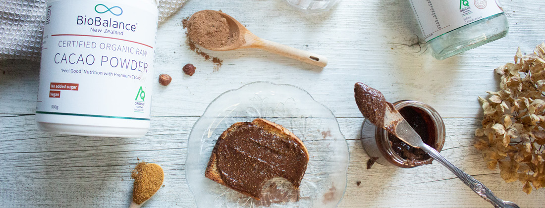 Toast and hazelnut spread placed on table