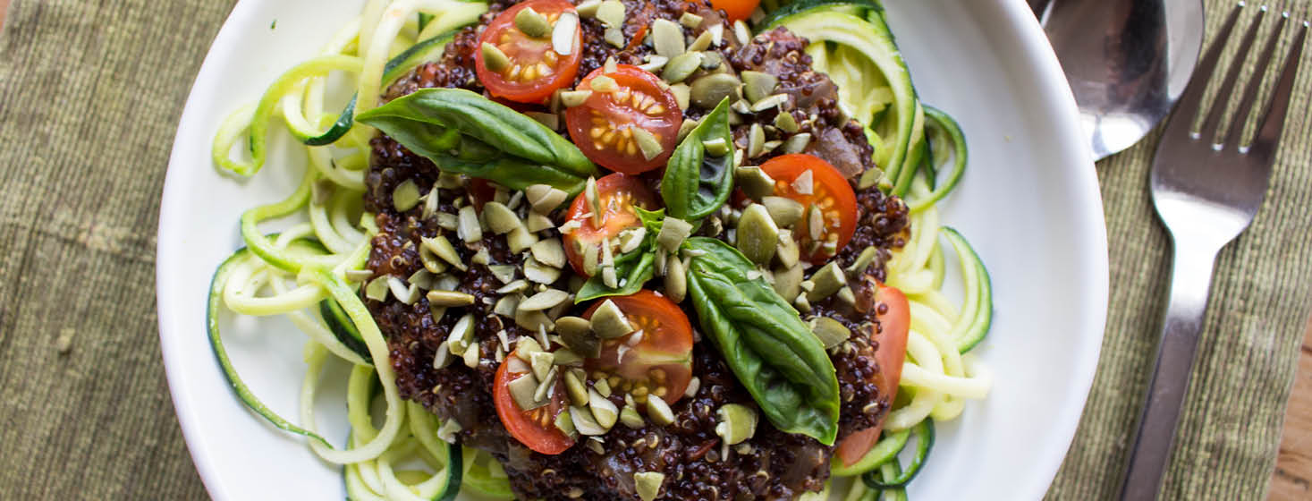 Vegan Gluten Free Zoodle Pasta with Quinoa Bolognese Recipe