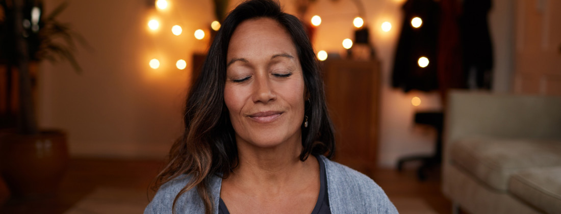 a woman looking calm and relaxed