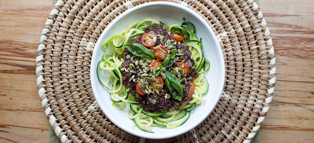 quinoa bolognese with zoodles